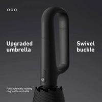 Automatic Folding Umbrella with black ergonomic handle featuring a swivel buckle and compact folded design
