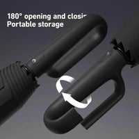 Automatic Folding Umbrella with sleek black ergonomic handle featuring 180-degree rotation and push-button mechanism